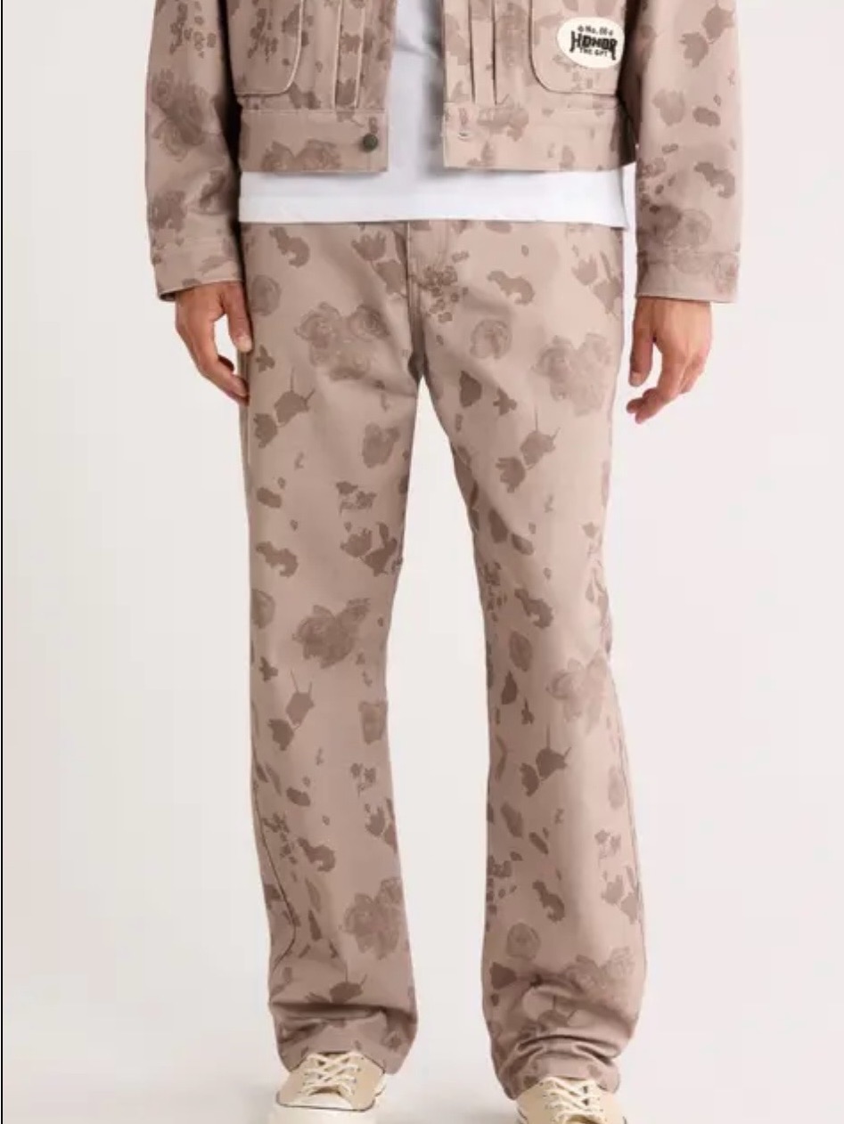 Honor The Gift Neutral Beige Printed Straight-Leg Pants